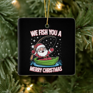 Ornamento De Cerâmica Pescador de Natal Pescado Legal Papai Noel