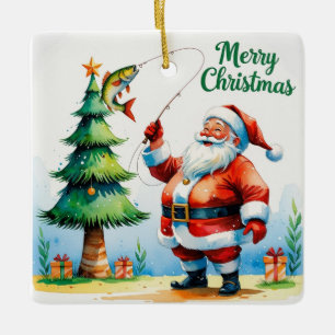 Ornamento De Cerâmica PescaNatal com Papai Noel