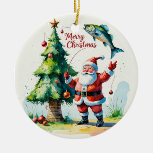 Ornamento De Cerâmica PescaNatal com Papai Noel