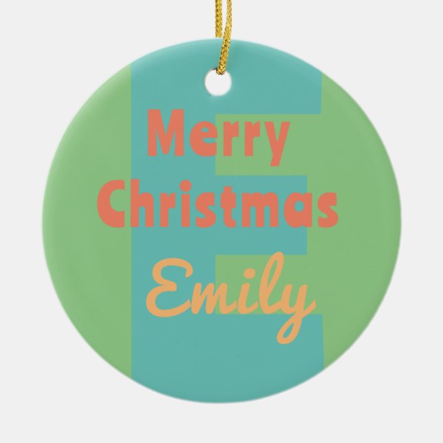 Ornamento De Cerâmica pêssego rosa moderno da minhoca monograma (Frente)