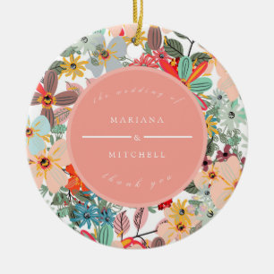 Ornamento De Cerâmica Pessegueira Verde Romântica Floral Suave Rosa Clás