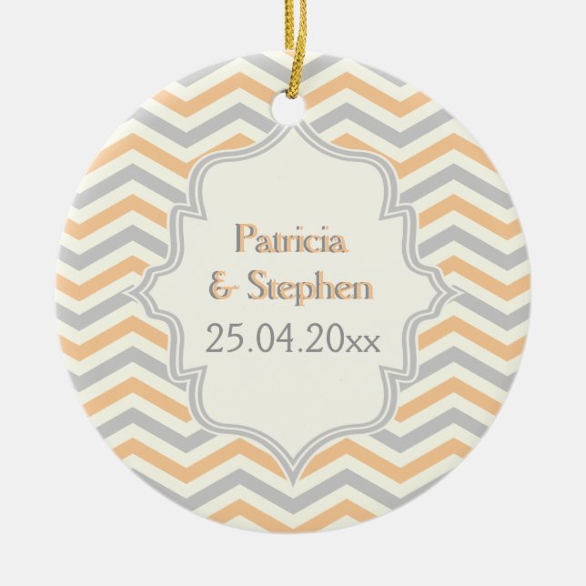 Ornamento De Cerâmica Pessegueiro moderno, cinza, padrão de pevão de mar (Frente)