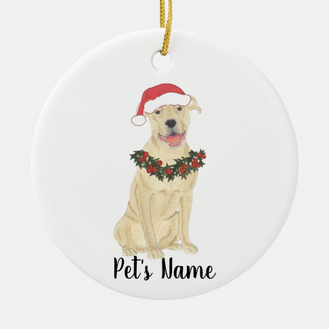 Ornamento De Cerâmica Pessoal Pitbull Personalizado (Creme Fawn Tan) (Frente)