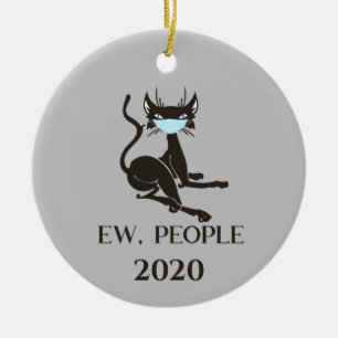 Ornamento De Cerâmica Pessoas com Gatos Usando Máscara Facial 2020