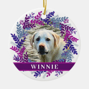 Ornamento De Cerâmica Pet 2 Foto Cor-de-rosa Púrpura Fresca de Natal