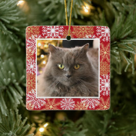 Ornamento De Cerâmica Pet Cat Dog Red Snowflake Natal Personalizado