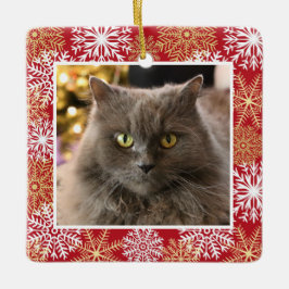 Ornamento De Cerâmica Pet Cat Dog Red Snowflake Natal Personalizado