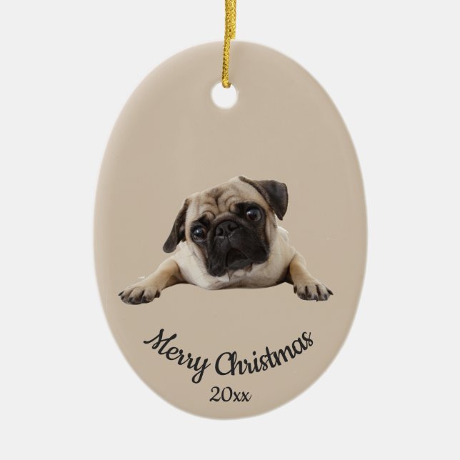 Ornamento De Cerâmica Pet De Cachorro De Natal Personalizado Datado (Frente)