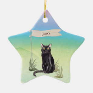Ornamento De Cerâmica Pet de Gato Bombardeiro de Nome Personalizado