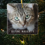 Ornamento De Cerâmica Pet Define Naughn | Árvore de Natal de Foto<br><div class="desc">Capture o espírito de Natal com este ornamento único e personalizado da árvore de Natal! Mostrando duas de suas fotos favoritas, este ornamento de manutenção é certamente agradar a crianças e adultos. O texto diz "Definir travo", personalizado com o nome do seu animal de estimação e o ano. Uma maneira...</div>