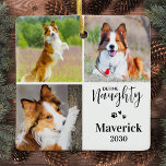 Ornamento De Cerâmica Pet Define Naughn Dog Foto Collage Natal<br><div class="desc">Apresentamos os nossos Ornamentos de Férias "Definidos Idosos", a combinação perfeita de humor e elegância para aqueles que apreciam seus amigos peludos. Esses ornamentos modernos e bonitos de colagem de fotos apresentam seus amados animais de estimação — sejam cães ou gatos — em um tema lúdico e engraçado que faz...</div>