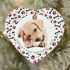 Ornamento De Cerâmica Pet Dog 2 Photo Paw Imprime Natal Personalizado