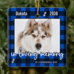Ornamento De Cerâmica Pet Dog Memorial Blue Xadrez Na Memória Adoradora
