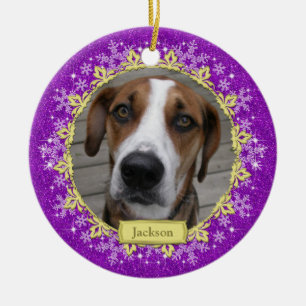 Ornamento De Cerâmica Pet Dog Memorial Purple Snowflake Foto Natal