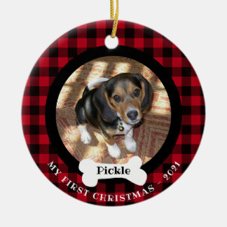 Ornamento De Cerâmica Pet First Christmas Buffalo Xadrez 2 fotos 2 do la