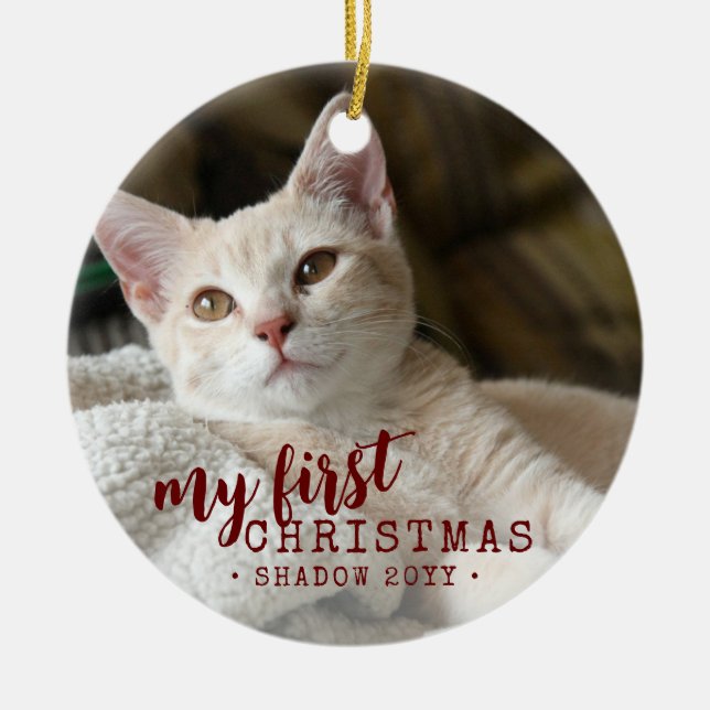 Ornamento De Cerâmica Pet First Christmas Photo Simple Cute (Frente)