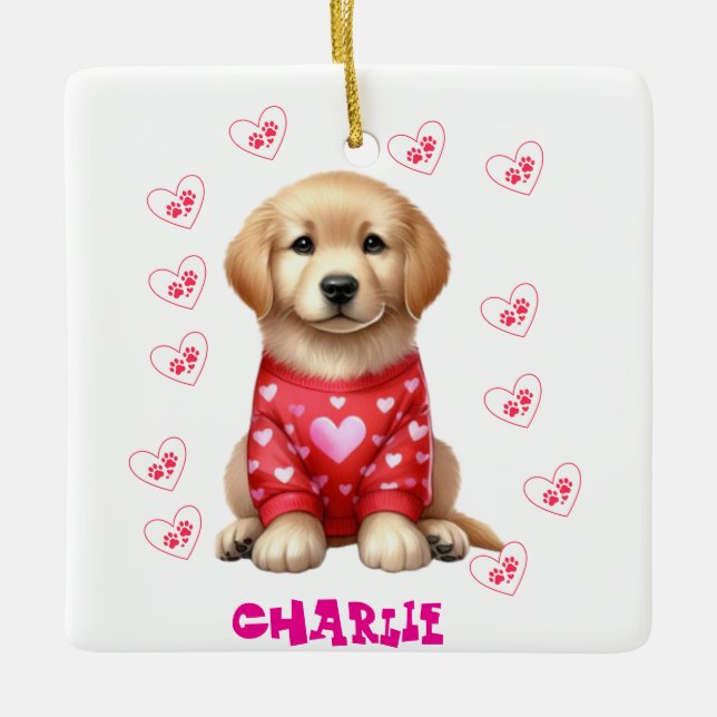 Ornamento De Cerâmica Pet Foto Personalizada de Cão Branco Moderno (Frente)