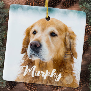 Ornamento De Cerâmica Pet Foto Personalizada de Cão Branco Moderno