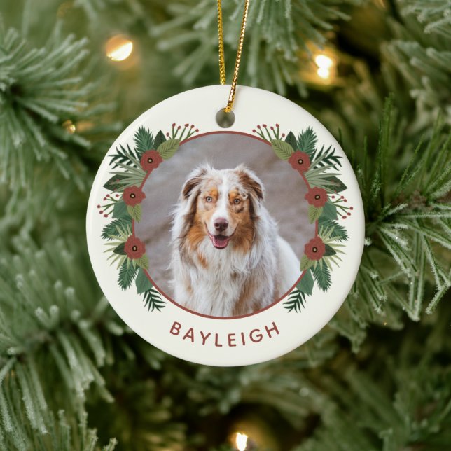 Ornamento De Cerâmica Pet Fotográfico Elegante Floral Greenery Natal 2 (Árvore)