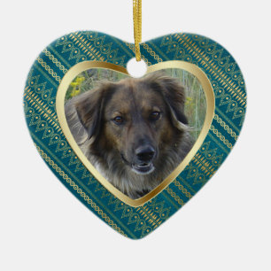 Ornamento De Cerâmica Pet Memorial Aztec Pattern Heart Keepsaoket