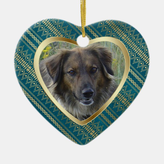Ornamento De Cerâmica Pet Memorial Aztec Pattern Heart Keepsaoket (Frente)