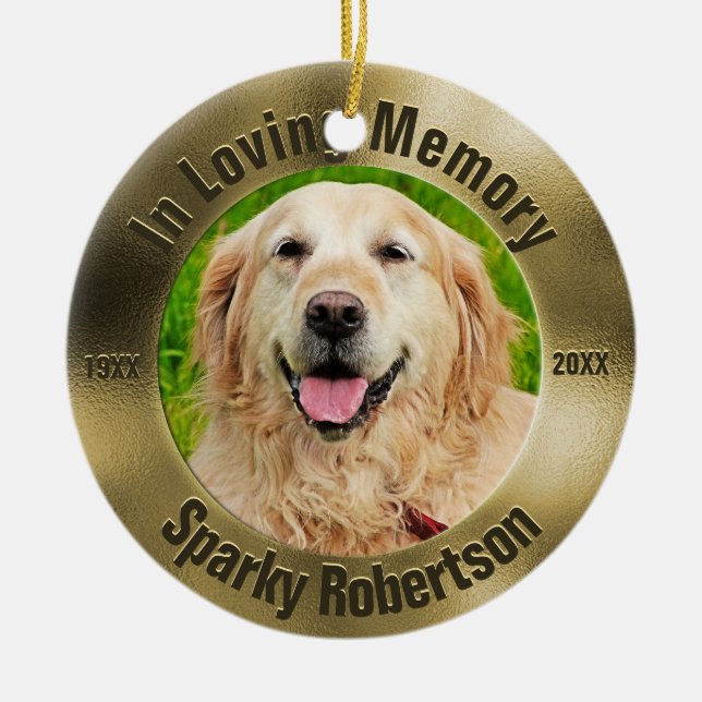 Ornamento De Cerâmica Pet Memorial Dourado (Frente)