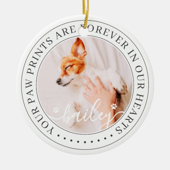 Ornamento De Cerâmica Pet Memorial Paw Imprime Foto Chic Elegante Para C (Frente)