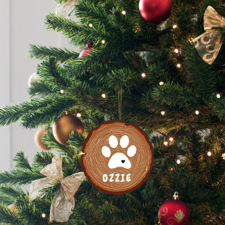 Ornamento De Cerâmica Pet Paw Heart Wood Graphic