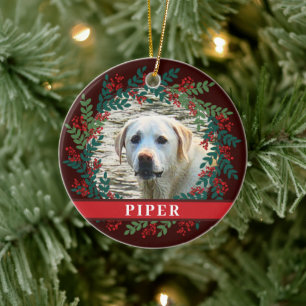 Ornamento De Cerâmica Pet Personalizado Castanho Foto Fúria de Natal