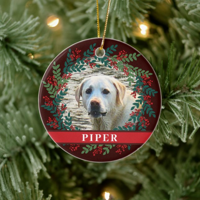 Ornamento De Cerâmica Pet Personalizado Castanho Foto Fúria de Natal (Árvore)