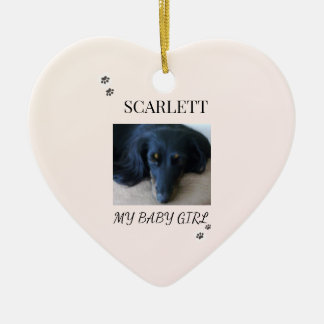 Ornamento De Cerâmica Pet Photo Blush Design with Holiday Paw Prints