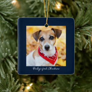 Ornamento De Cerâmica Pet Photo First Christmas Blue