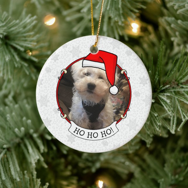 Ornamento De Cerâmica Pet Photo First Christmas Santa Hat HO HO HO Bonit (Árvore)