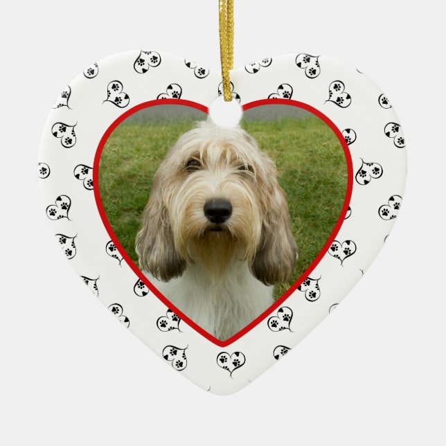 Ornamento De Cerâmica Pet Photo Heart Frame Personalizado (Frente)