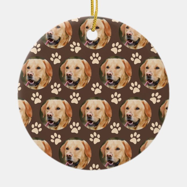 Ornamento De Cerâmica Pet Photo Pattern Dog Brown (Frente)
