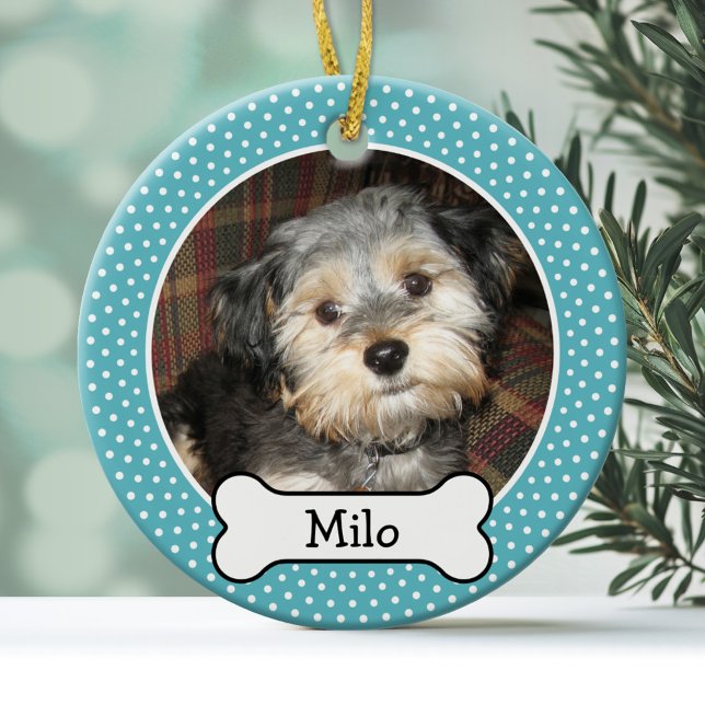 Ornamento De Cerâmica Pet Photo with Dog Bone - Solteiro Lado (Pet Photo Ornament)
