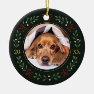 Ornamento De Cerâmica Pet Photo Wreath Ornament