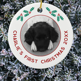 Ornamento De Cerâmica Pet Puppy Dog Personalizado Primeira Foto De Natal