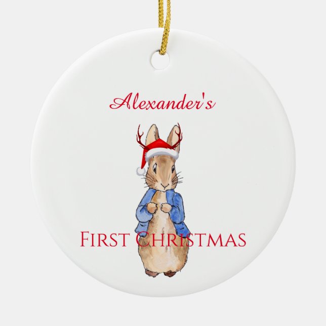 Ornamento De Cerâmica Peter o Rabbit Natal Hat Primeiro Natal (Frente)