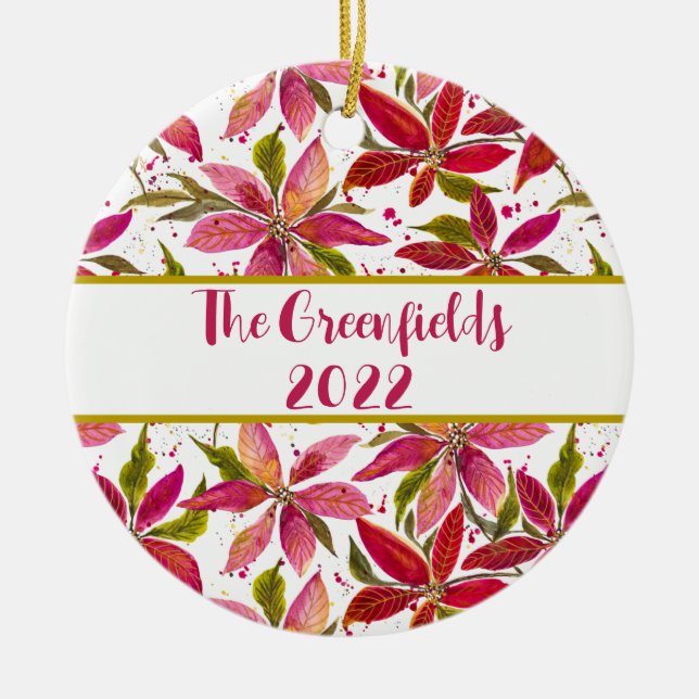 Ornamento De Cerâmica Petite Poinsettias Personalizável Ornaço Cerâmico (Frente)