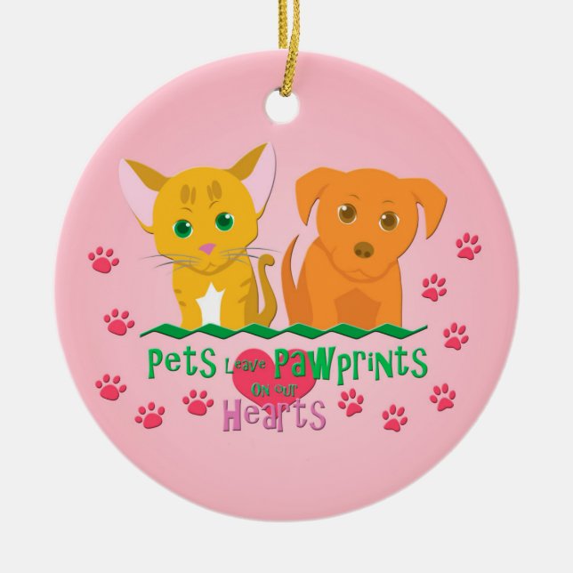 Ornamento De Cerâmica Pets deixam pegadas no coração (Frente)