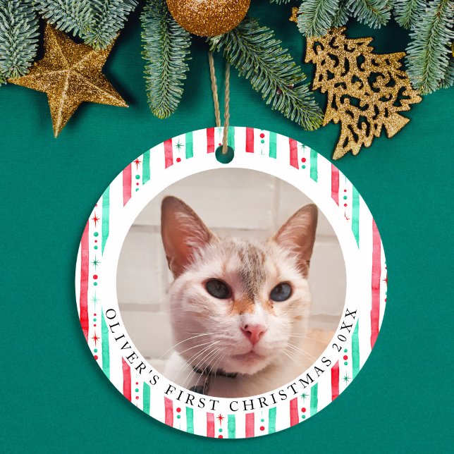 Ornamento De Cerâmica Pets Foto Ornament Peppermint (First Christmas Pets Photo Ornament Peppermint)