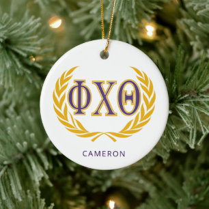 Ornamento De Cerâmica Phi Chi Theta Grego com Coroa