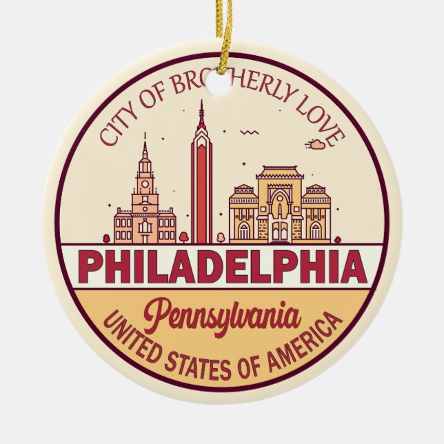 Ornamento De Cerâmica Philadelphia Pennsylvania City Skyline Emblem (Frente)
