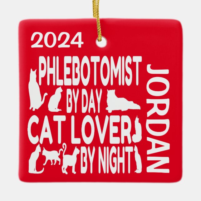 Ornamento De Cerâmica Phlebotomist ama gatos PERSONALIZADOS (Frente)