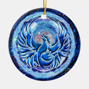 Ornamento De Cerâmica Phoenix azul