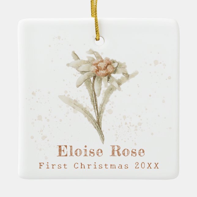 Ornamento De Cerâmica Photo Baby First Christmas Edelweiss (Frente)