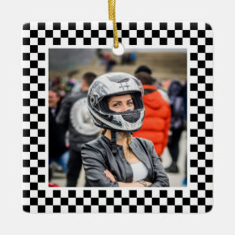 Ornamento De Cerâmica Photo Black and White Checkers