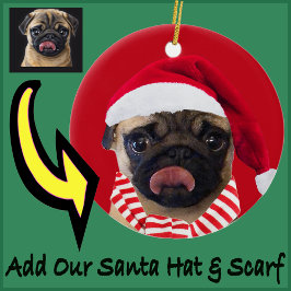 Ornamento De Cerâmica Photo Christmas Santa Hat on Your Dog Puppy       