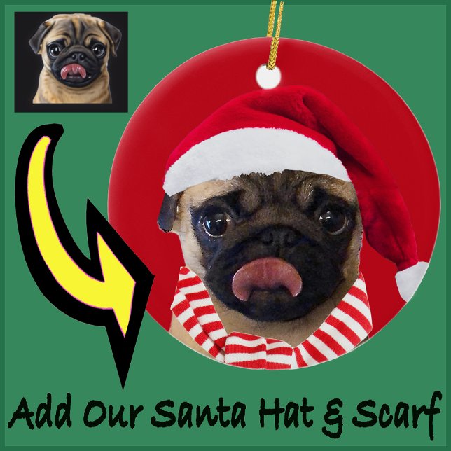 Ornamento De Cerâmica Photo Christmas Santa Hat on Your Dog Puppy        (Criador carregado)